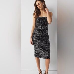 White House Black Market Strapless Black Strapless Sequin Dress